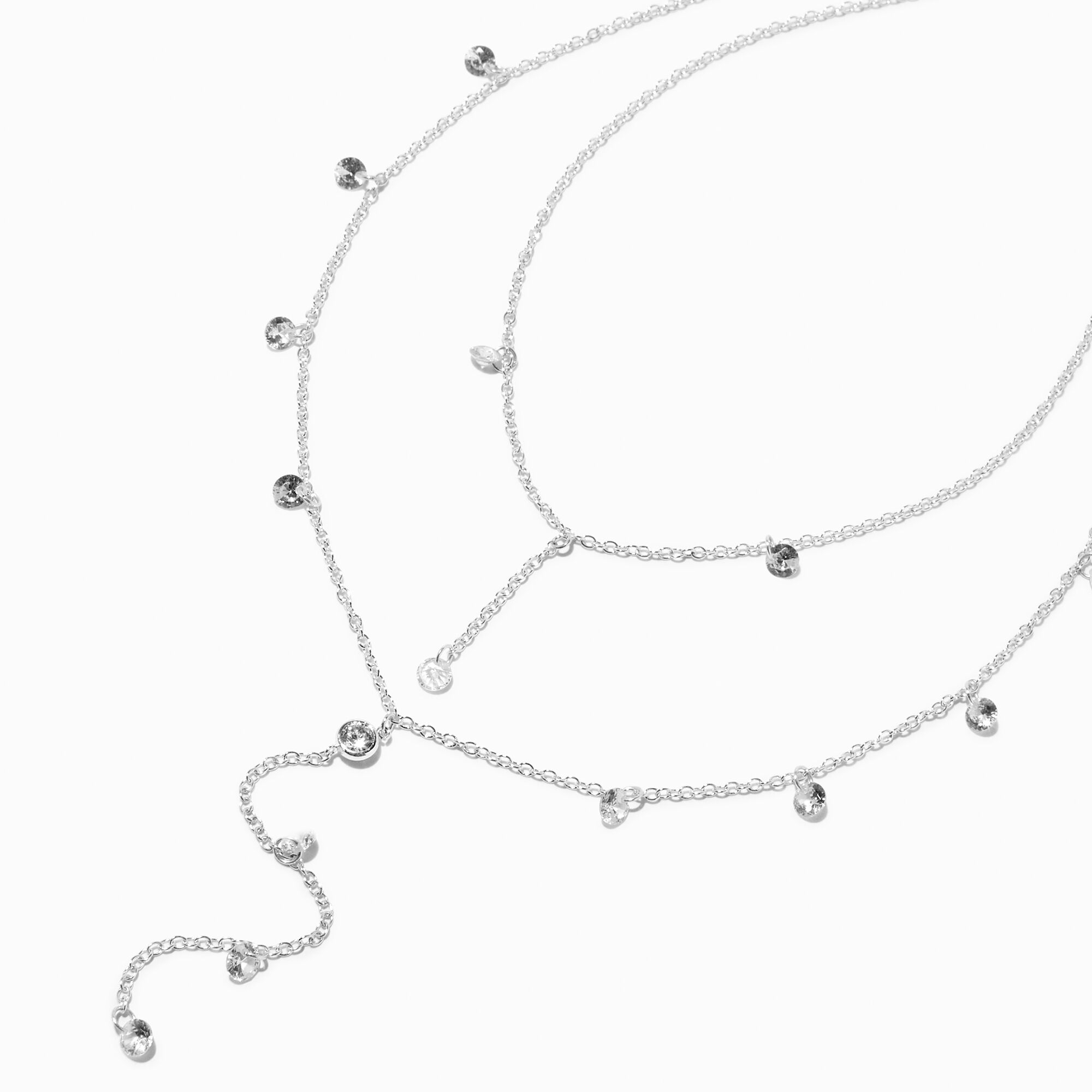 Silver Crystal Drip Y Neck Multi Strand Necklace Icing US