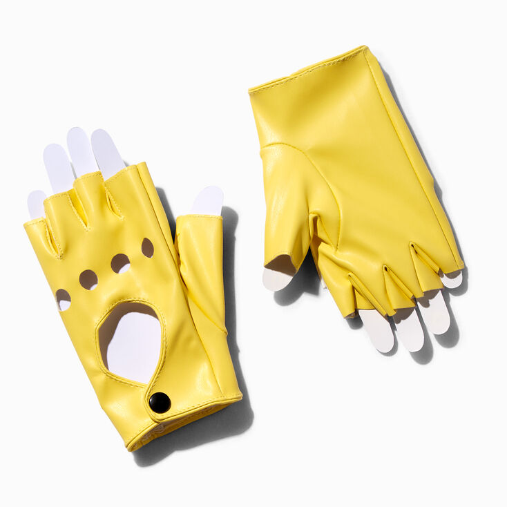 Bright Yellow Faux Leather Fingerless Gloves,