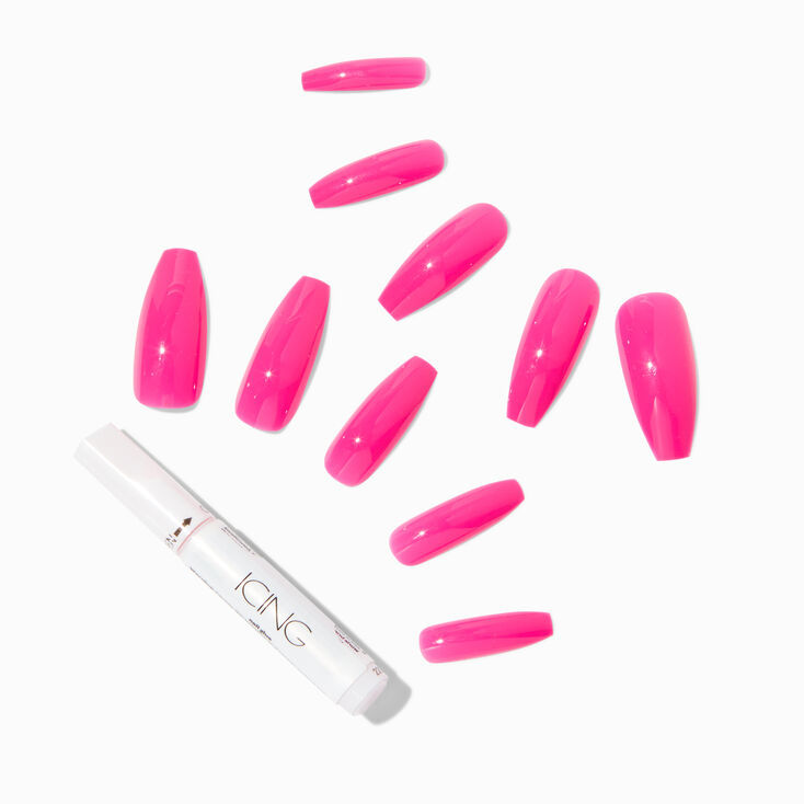 Glossy Pink XL Coffin Vegan Faux Nail Set - 24 Pack,