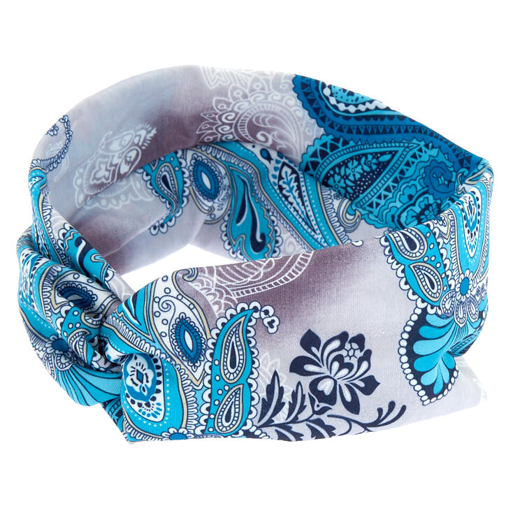 Paisley Print Twisted Headwrap - Turquoise,