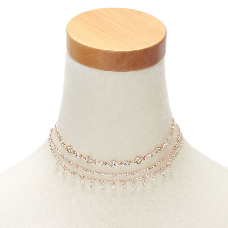 Gold Rhinestone Multi Strand Choker Necklace,