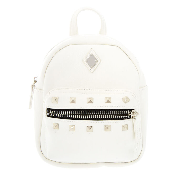 Leather Studded Mini Backpack - White,
