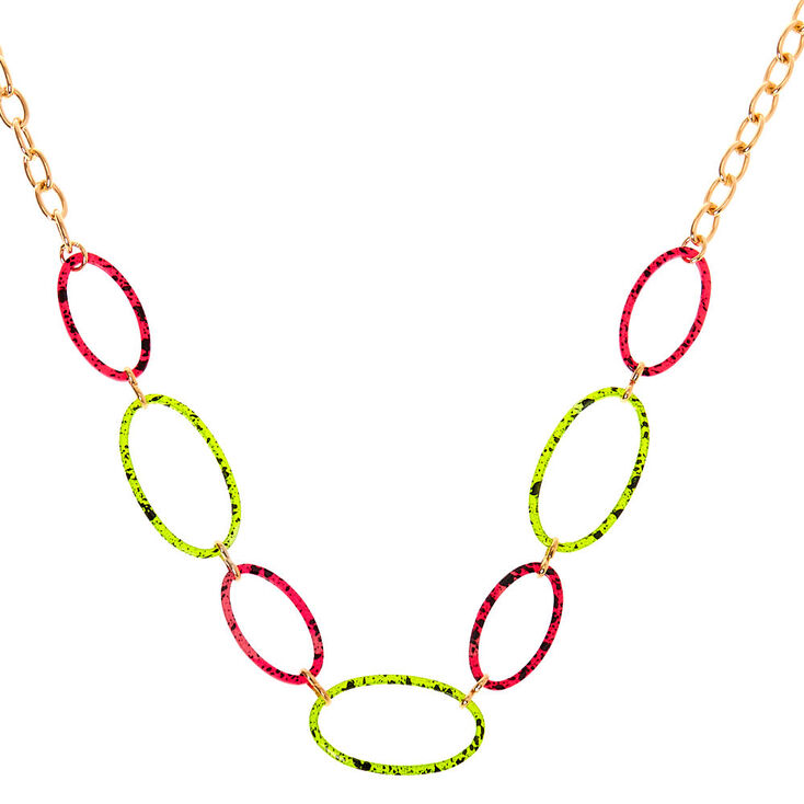Gold Neon Speckled Chain Statement Necklace,