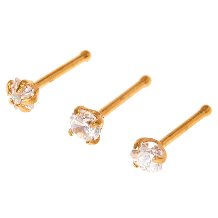 Cubic Zirconia Gold Nose Studs,