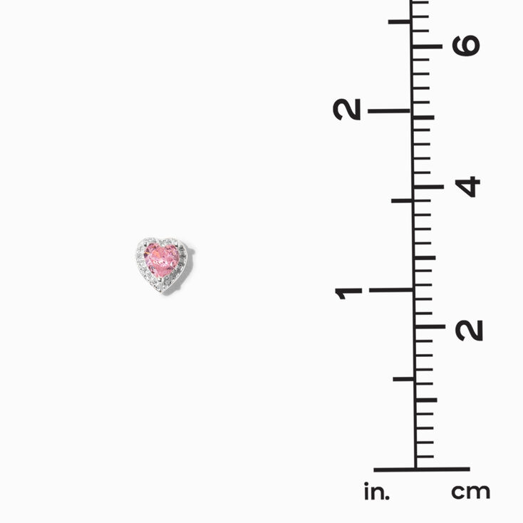 Sterling Silver Pink Halo Heart Stud Earrings,