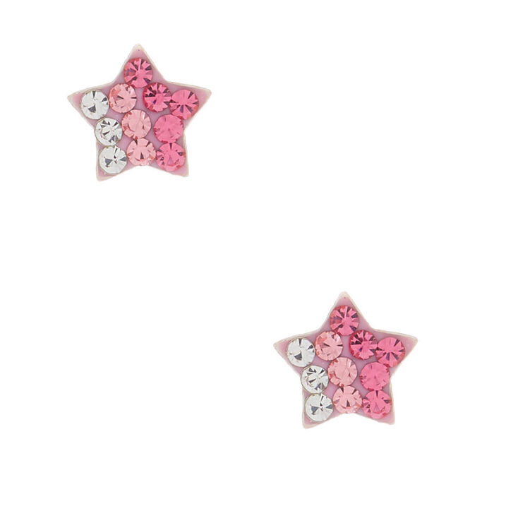 Sterling Silver Ombre Star Stud Earrings - Pink,
