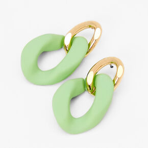Gold Rubber Green Chainlink Drop Earrings,