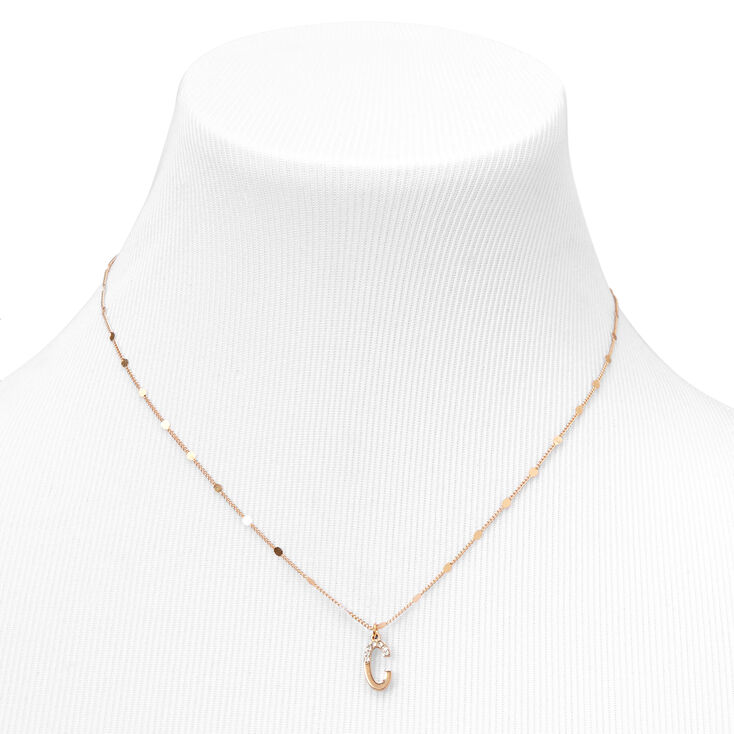 Gold Half Stone Initial Pendant Necklace - C,