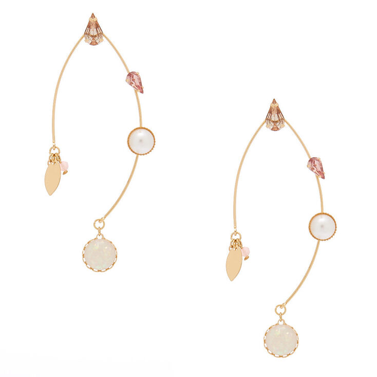 Gold 2.5" Opal Stone Drop Earrings - Pink,