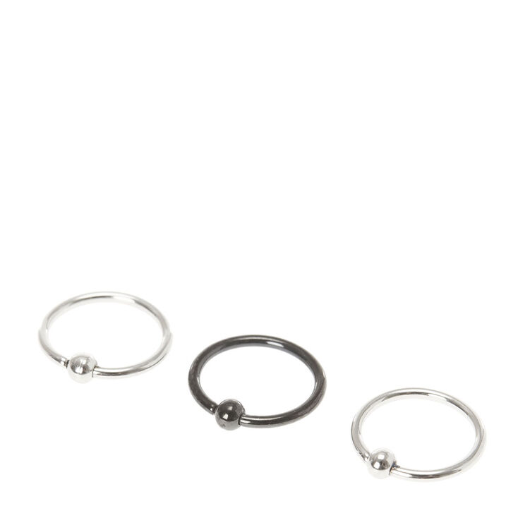 Small Beaded Hoop Tragus Rings Set of 3,