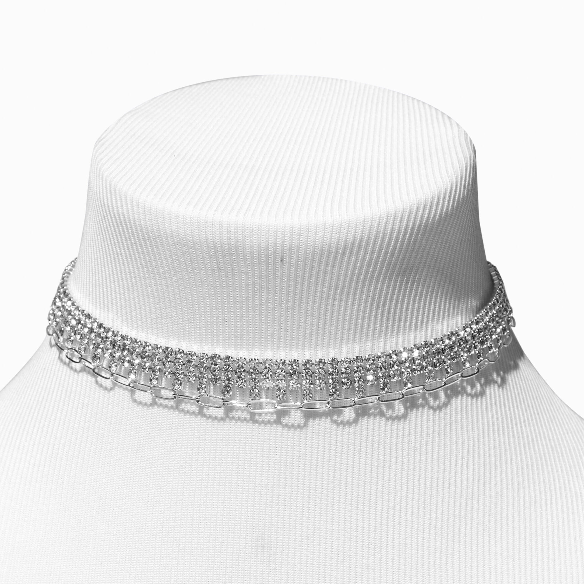 Silver Rhinestone Choker Necklaces 3 Pack Icing US