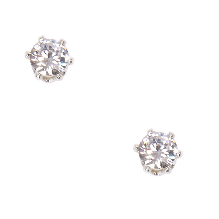 5mm Round Cubic Zirconia Magnetic Stud Earrings,