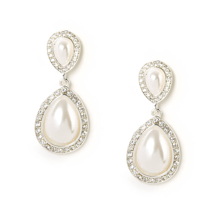 1" Pearl Teardrop Drop Earrings,