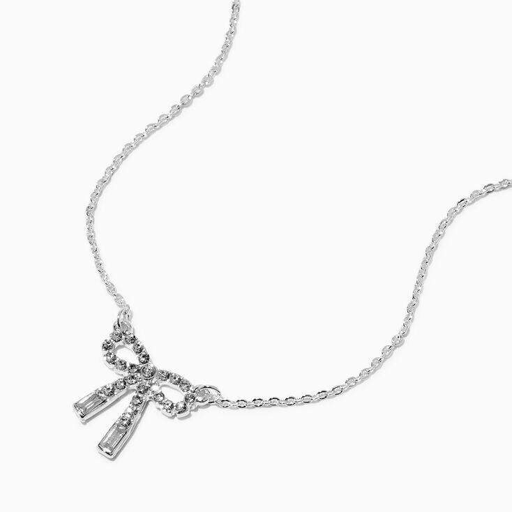 Crystal Bow Silver-tone Pendant Necklace,