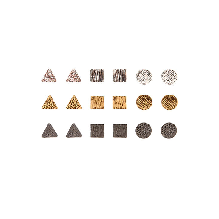 Mixed Metal Textured Geometric Stud Earrings - 9 Pack,