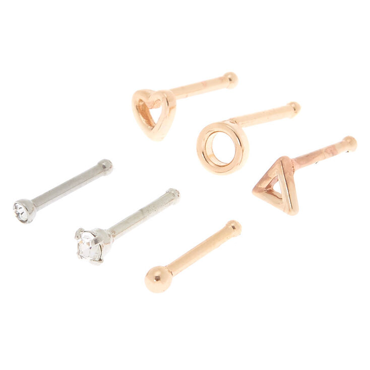 Mixed Metal 18G Geometric Nose Stud Set - 6 Pack,