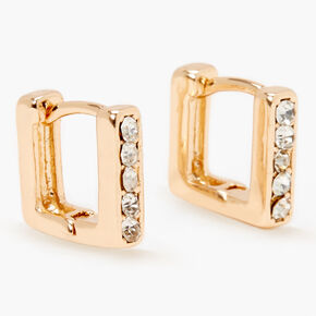 Gold 10MM Embellished Square Huggie Hoop Earrings,