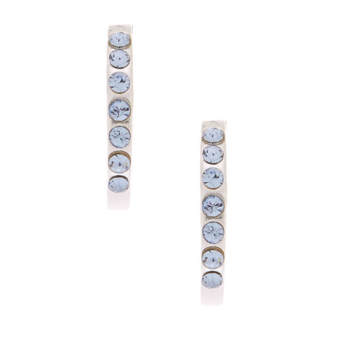 Sterling Silver Crystal Half Hoop Earrings - Blue,
