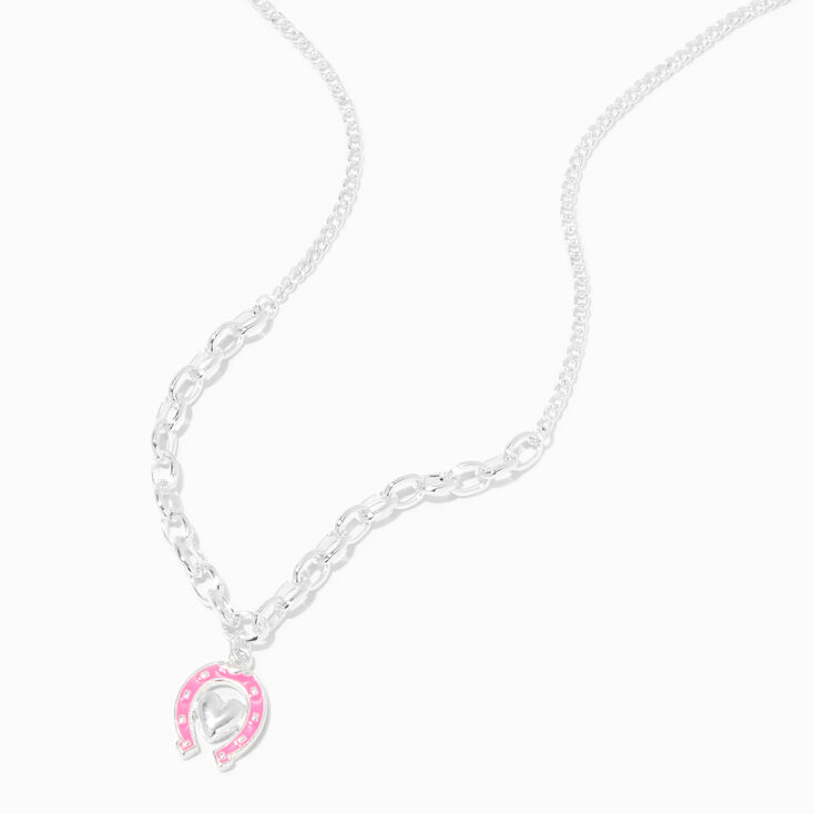 Pink Horseshoe Heart Pendant Necklace,