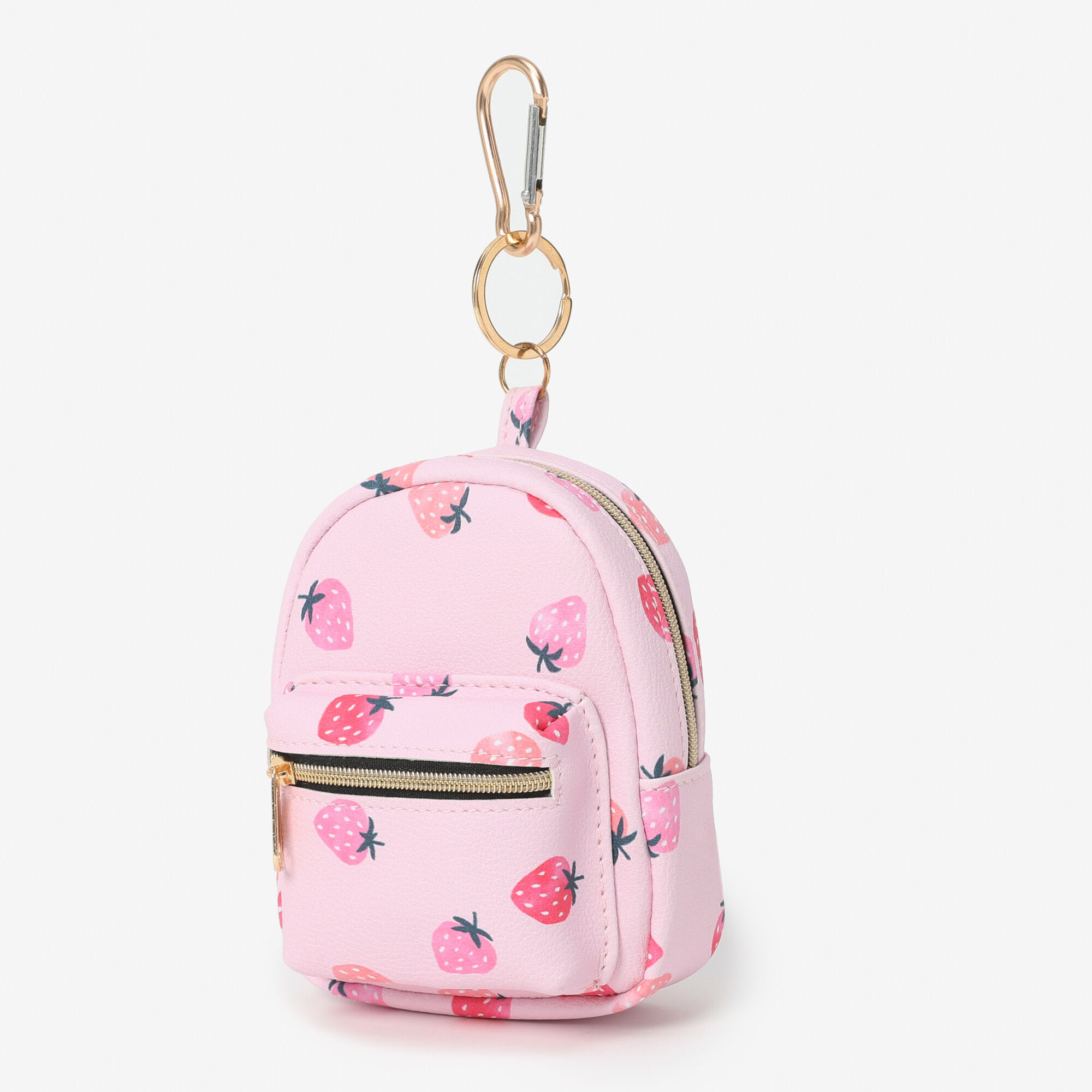 Pink Strawberry Print Mini Backpack Keychain Icing US