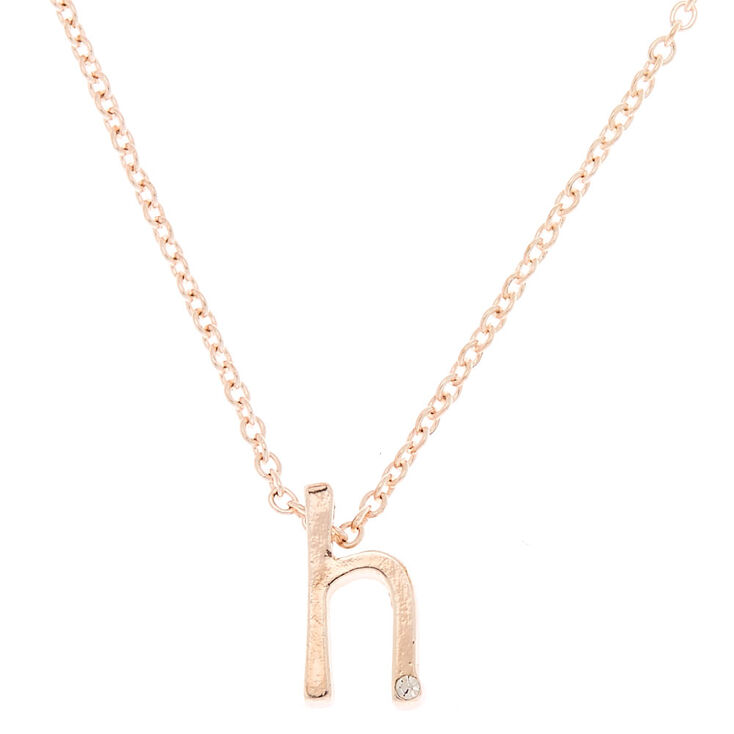 Rose Gold Cursive Initial Pendant Necklace - H,
