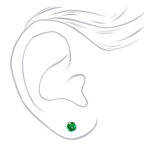 Silver Round Cubic Zirconia Stud Earrings - 5MM, Green,