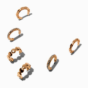 Gold-tone Textured Hoop Earring Stackables Set - 3 Pack,