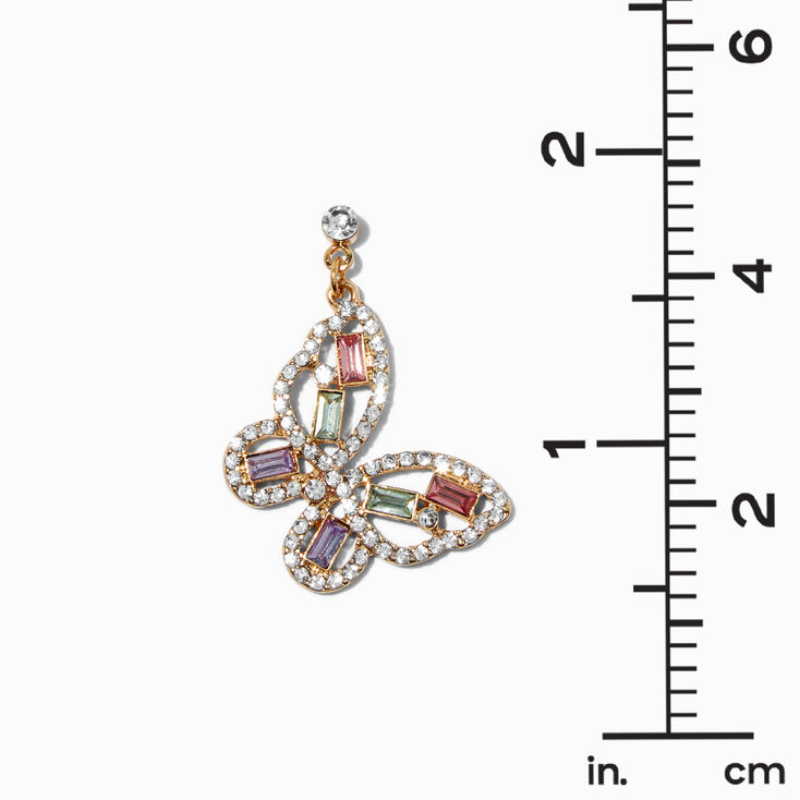 Gold Crystal Butterfly 1&quot; Drop Earrings,