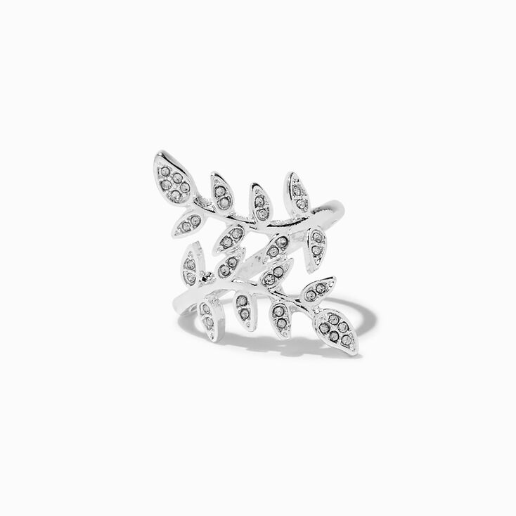 Silver-tone Embellished Leaf Ring,