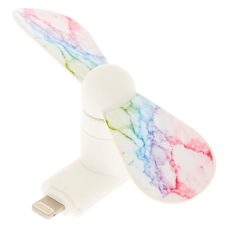 Rainbow Marble Phone Fan - White,