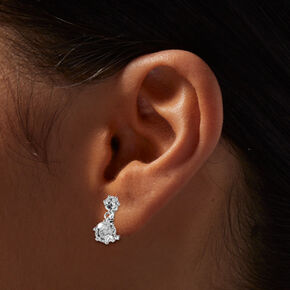 Silver-tone Cubic Zirconia Double Stone Clip-On Earrings ,