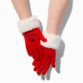 &quot;Santa&#39;s Favorite Ho&quot; Red Furry-Trim Gloves,
