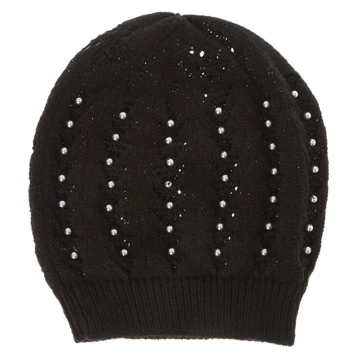 Black Beanie with Pearls,
