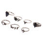 Silver Gothic Glam Rings - Black, 7 Pack,