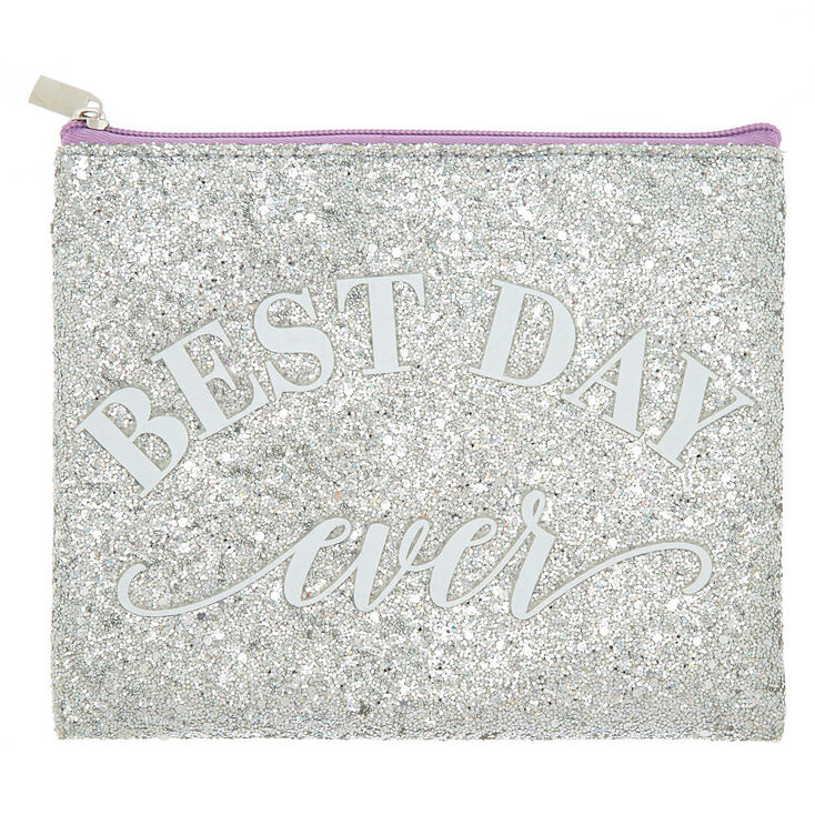 Best Day Ever Glitter Cosmetics Pouch - Silver,