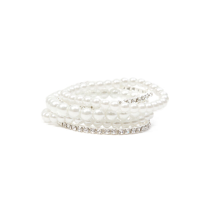 Pearl & Rhinestone Stretch Bracelets Set of 5,