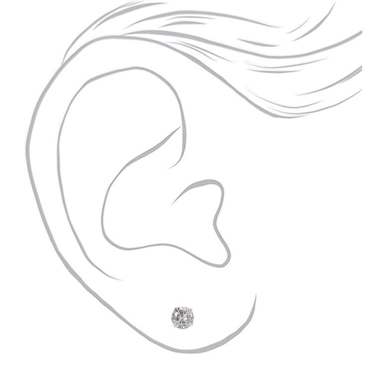 Silver-tone Cubic Zirconia Round 7MM Stud Earrings,