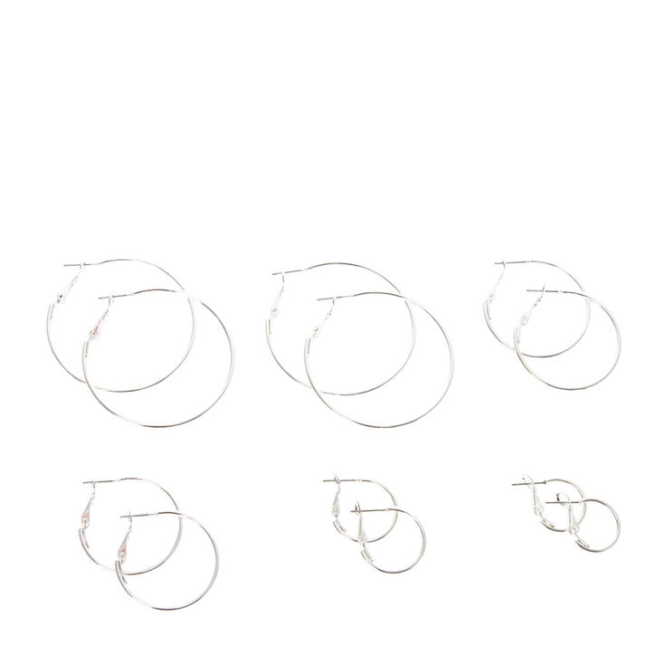 Graduated Silver Hoop Earring Set,