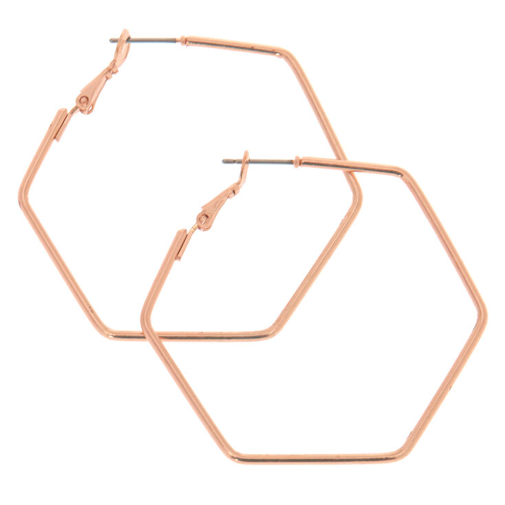 40MM Rose Gold Hexagon Hoop Earrings,