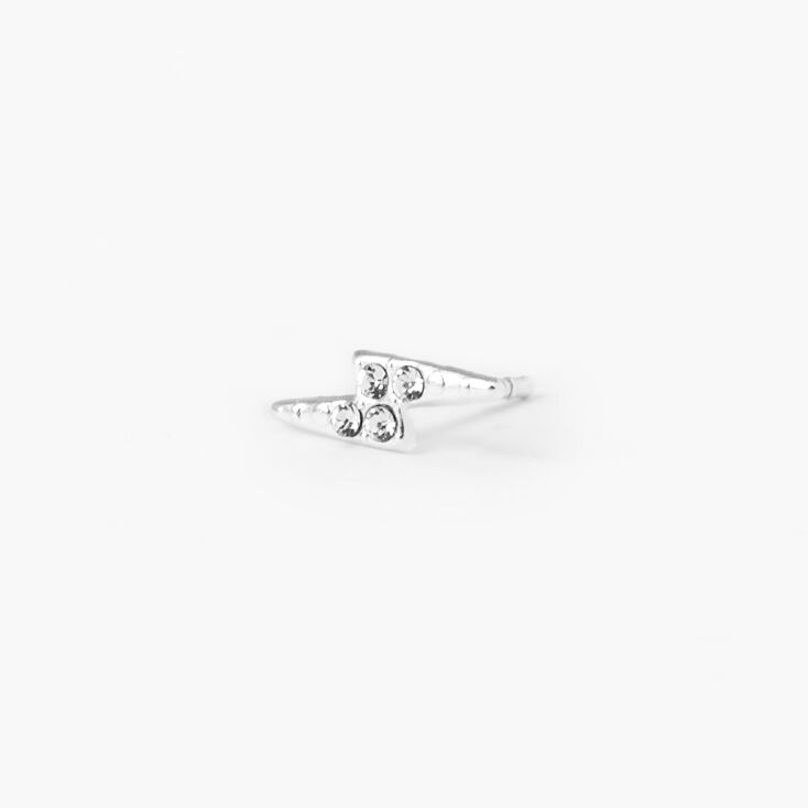 Sterling Silver Single Crystal Lightning Bolt Stud Earring,