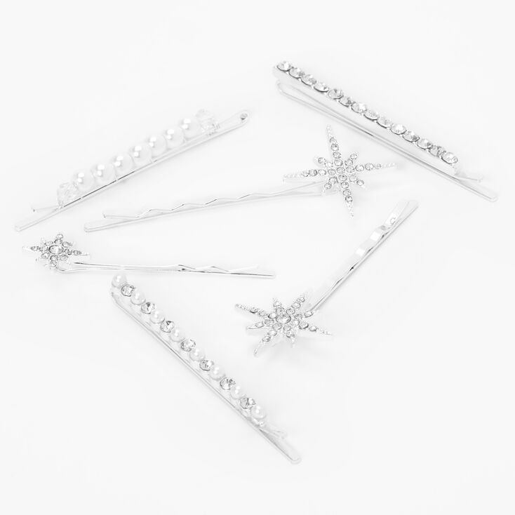 Silver Rhinestone Starburst Hair Pins - 6 Pack,