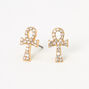 Gold Embellished Ankh Stud Earrings,