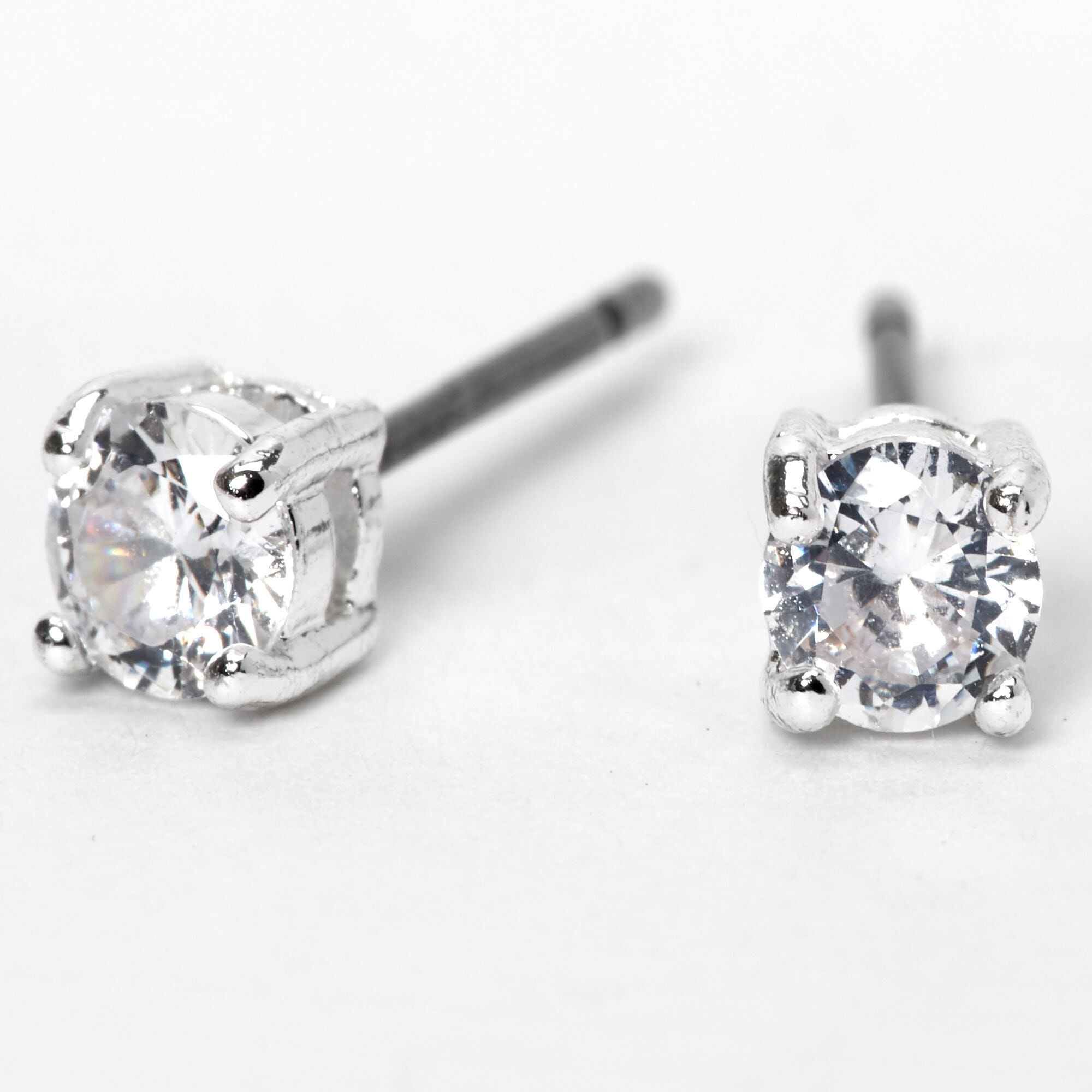 Silver Cubic Zirconia Round Stud Earrings 4MM