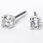 Silver Cubic Zirconia Round Stud Earrings - 4MM,