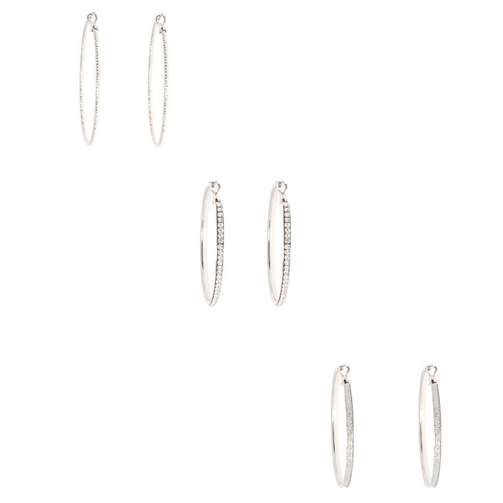 Silver 60MM Hoop Earrings - 3 Pack,