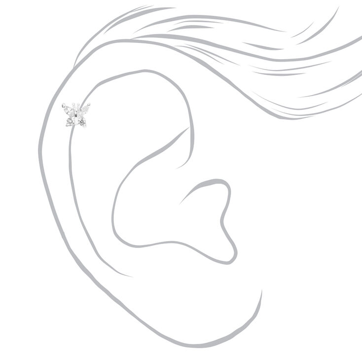 Sterling Silver Bio Flex Crystal Butterfly Cartilage Studs &#40;3 Pack&#41;,