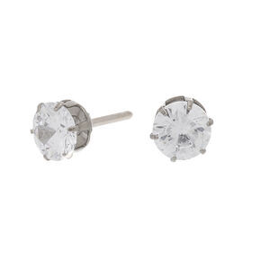 Silver Titanium Cubic Zirconia 6MM Round Stud Earrings,