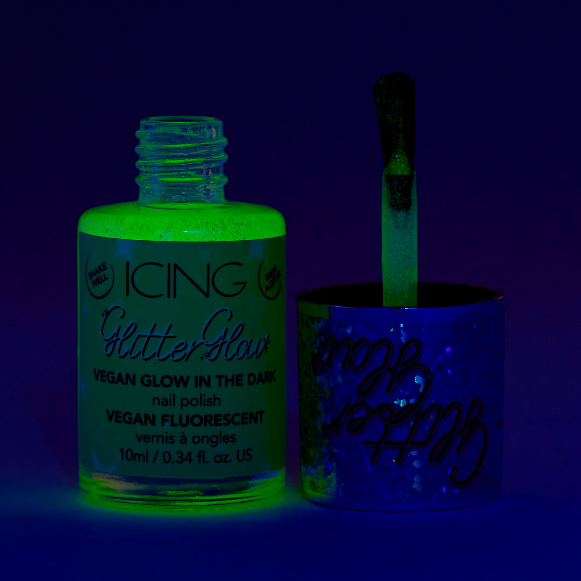 Glitter Glow Vegan Glow in The Dark Nail Polish Yellow Icing US
