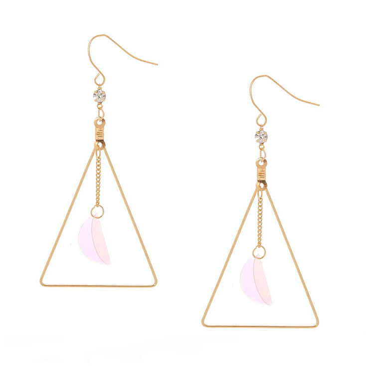 Gold 2.5" Sequin Triangle Drop Earrings,