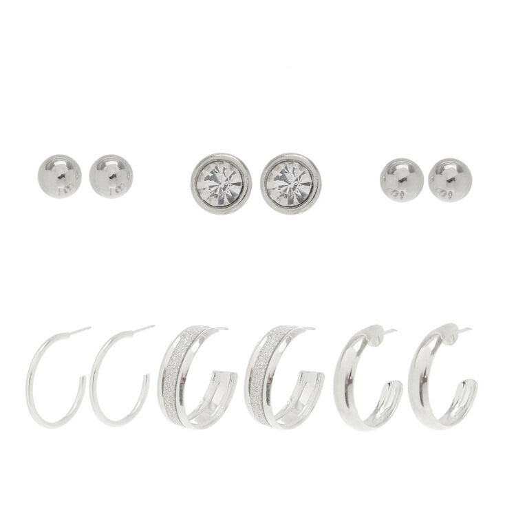 6 Pack Half Hoops & Studs Earrings Set,